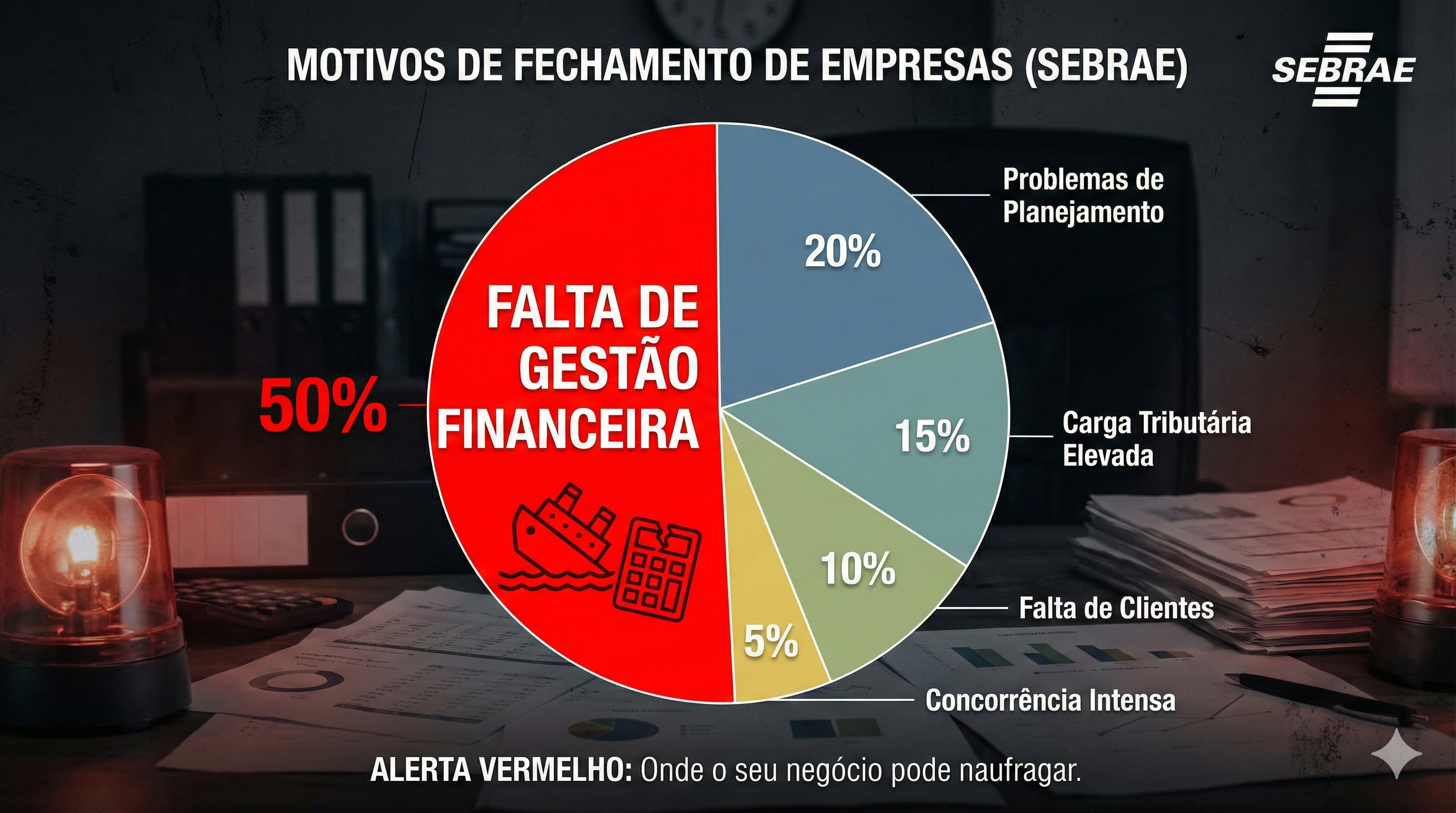 Gráfico: Falta de Gestão Financeira é responsável por 50% das falências