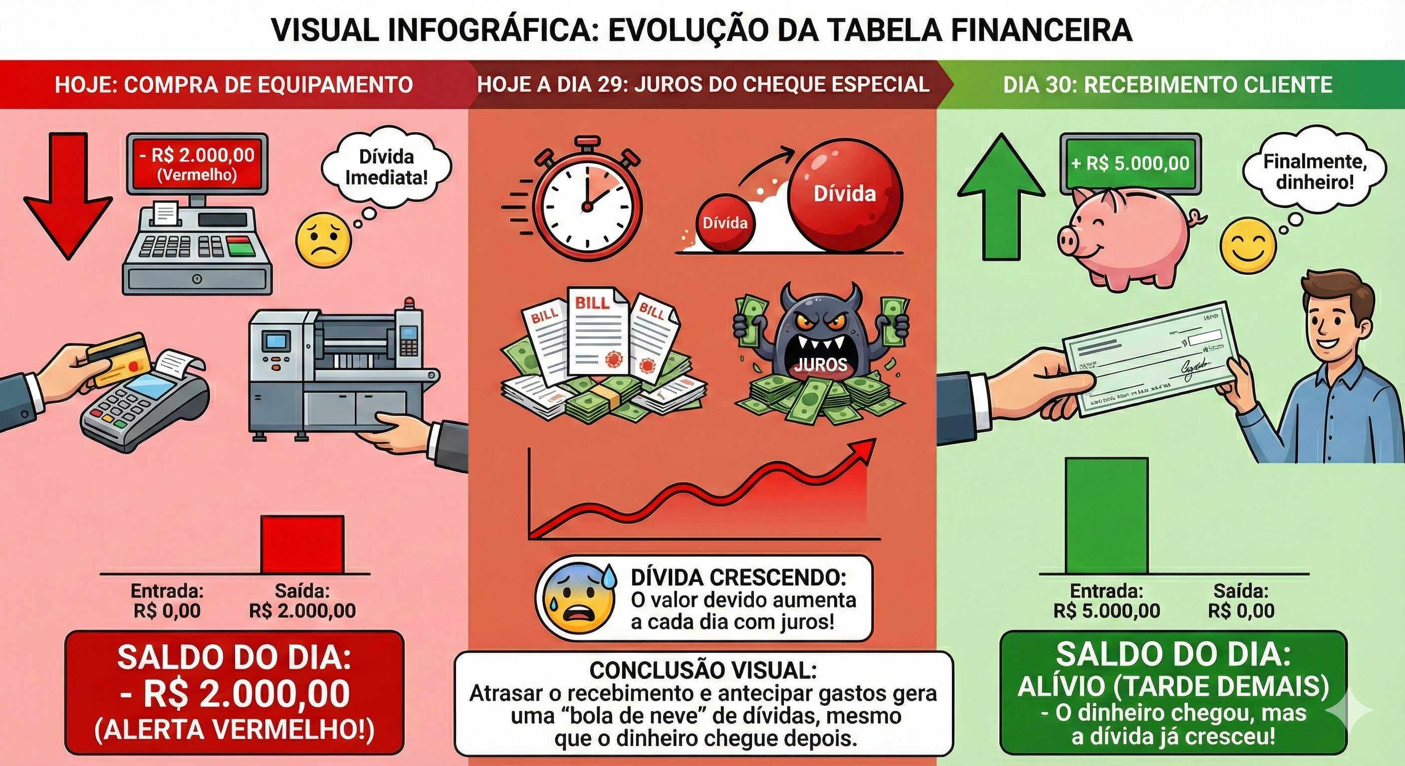 Comparação visual Lucro x Caixa